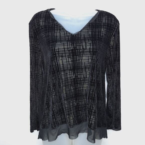 Simply Vera Wang Velvet Burnout Top PL Large Petite Whimsygoth Goth Witchy Sheer - Picture 1 of 11